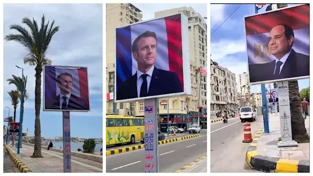 الإسكندرية تتجمل بصور الرئيسين السيسي وماكرون وأعلام مصر وفرنسا