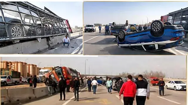 بعد تصادم شاحنة بـ8 سيارات جيت...