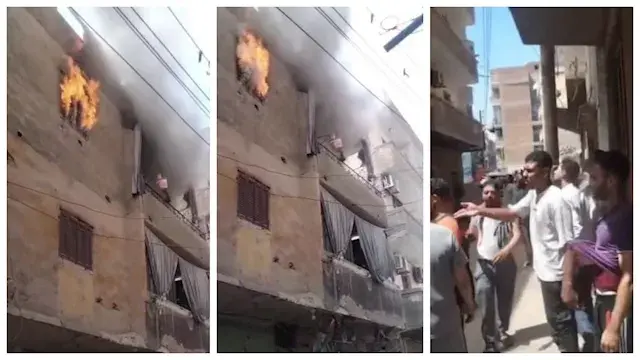 بالصور- حريق هائل يلتهم شقة سكنية في شبين القناطر بالقليوبية