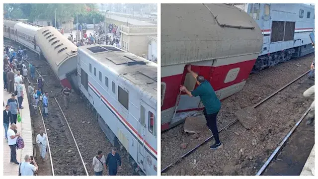 خروج عربة قطار عن القضبان.. مص...