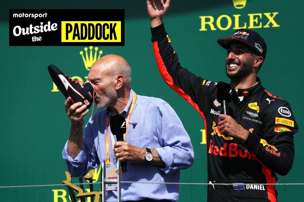 Remembering Sir Patrick Stewart's unforgettable moment on the F1 podium with Daniel Ricciardo